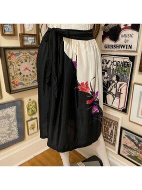 80s Vintage Cole Of California Black & White Floral Wrap Skirt  Size M